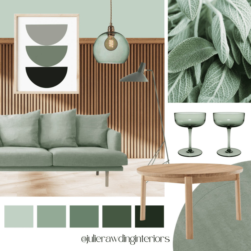 relaxing and calming home environment - sage green living room