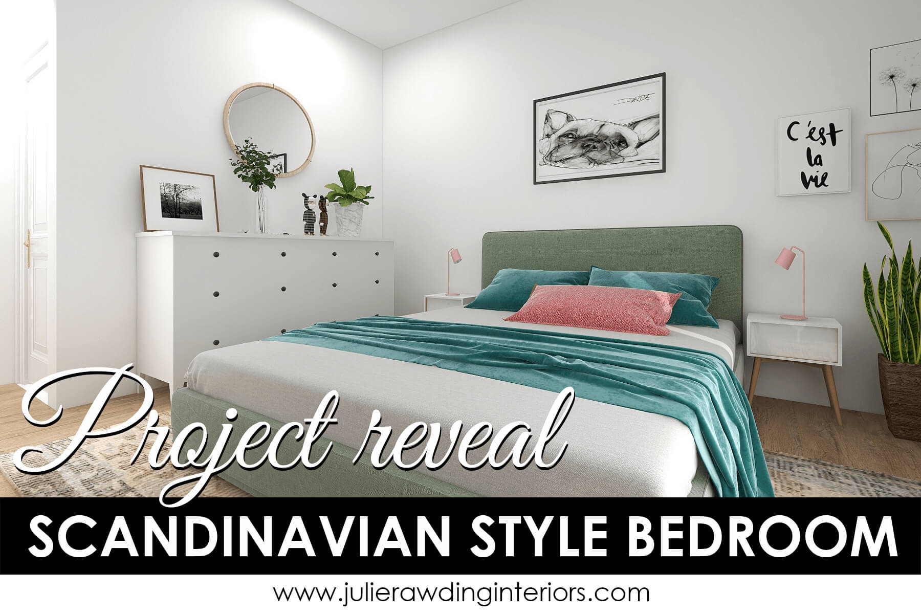 scandinavian style bedroom green and pink