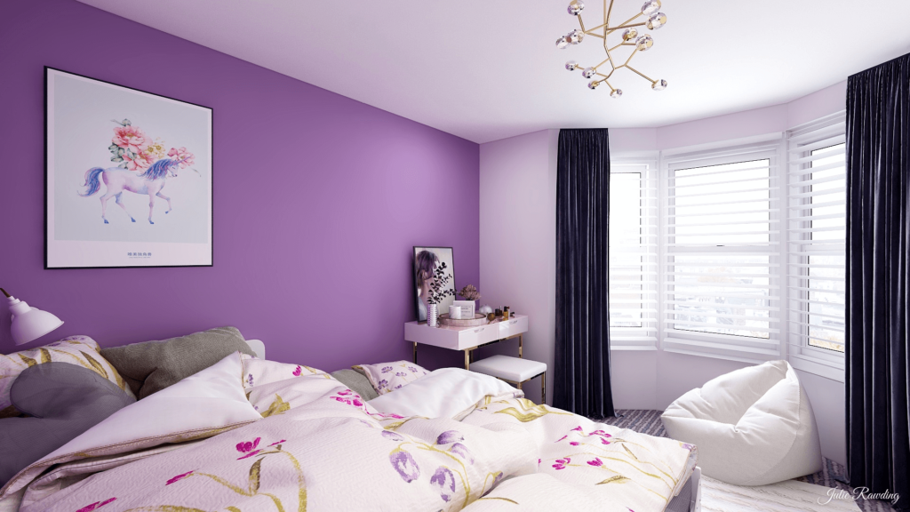 purple bedroom 3d design