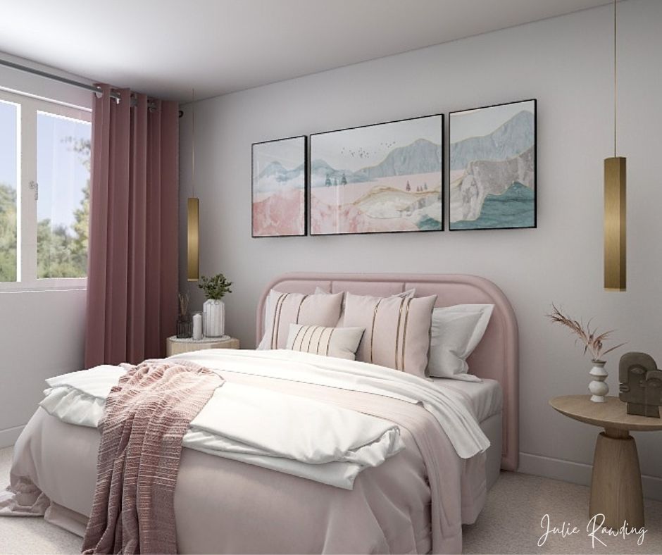 grown-up pink bedroom - 3D visualisation