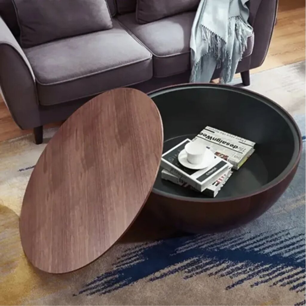 Round Drum Wood Japandi coffee table